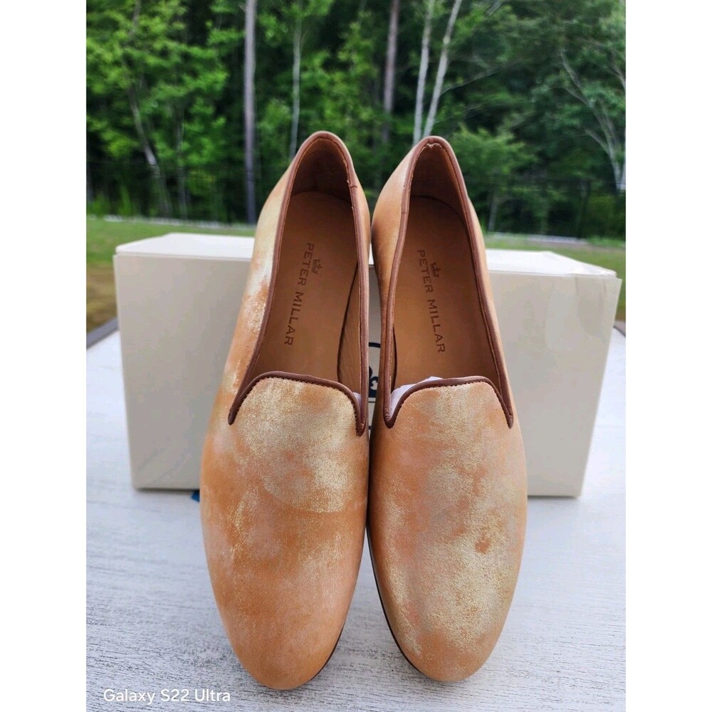 New Peter Millar Women's 8.5 M Belgian Walker Flats Shoes NIB $199 Gold